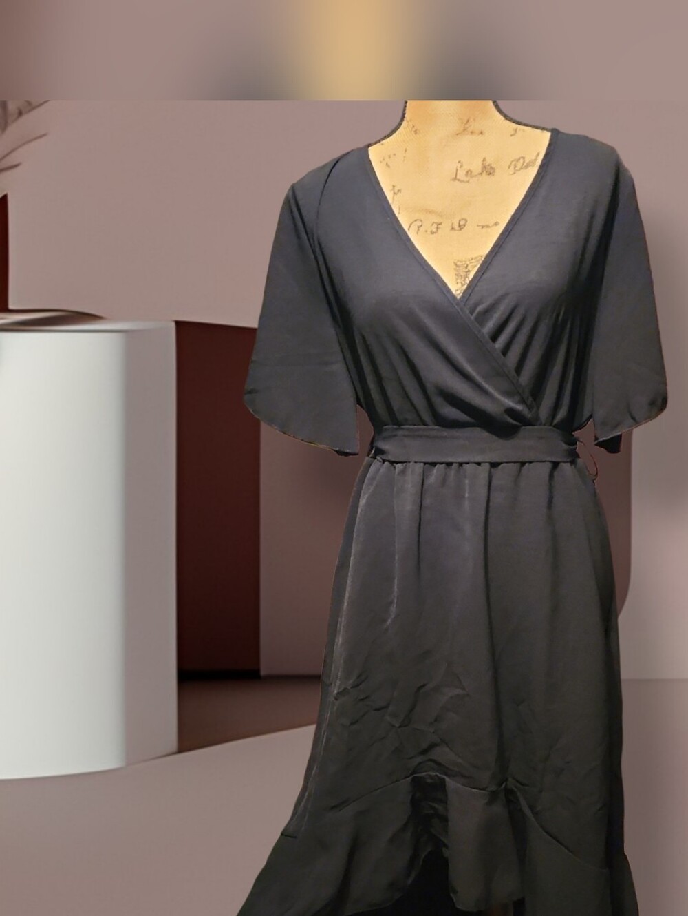 BloomChic Solid Tie Surplice Ruffle High-Low Dress - Picture 3 of 11